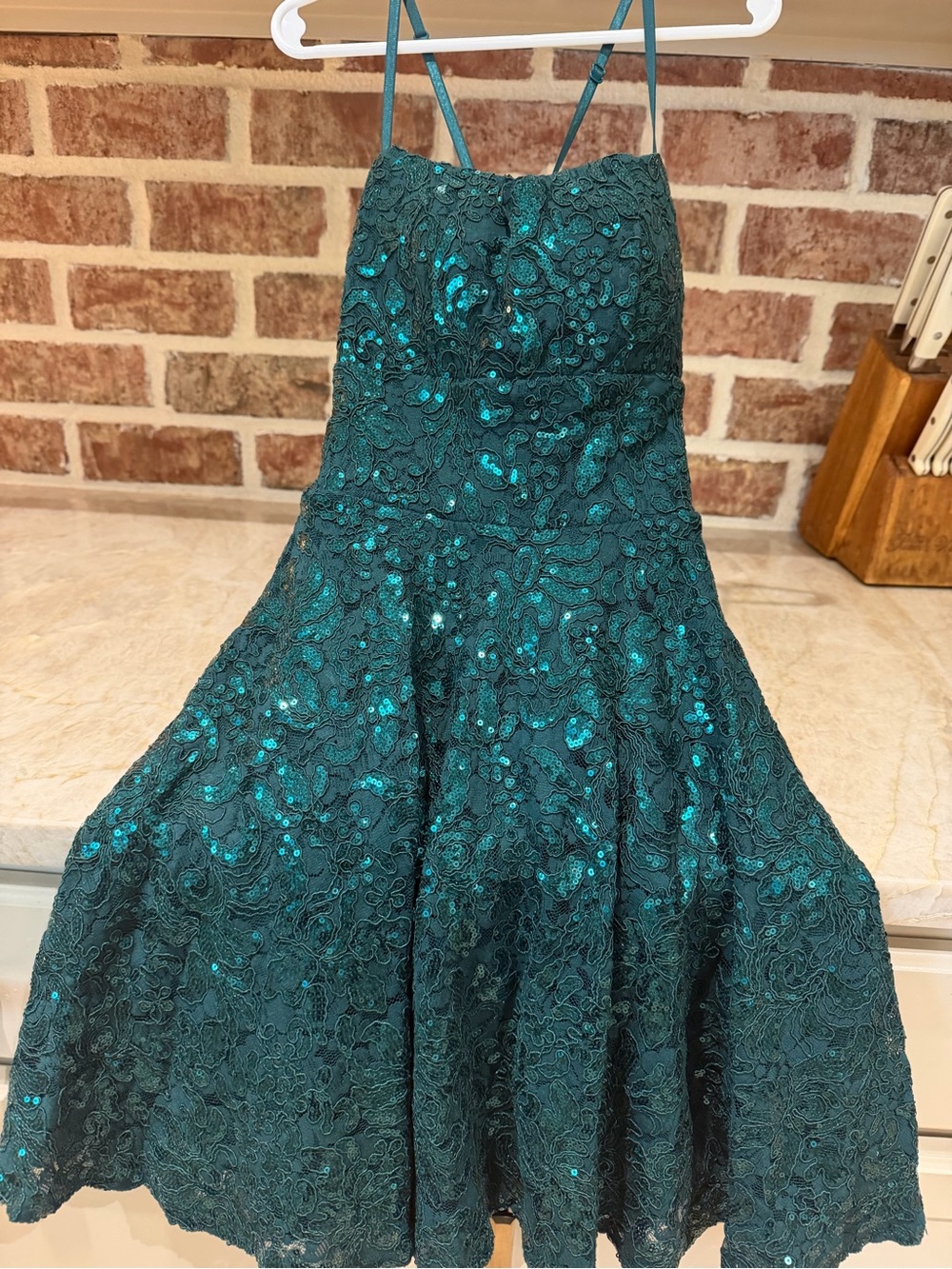 Emerald Sundae Teal Green Sequin Lace Fit-and-Flare Dress
